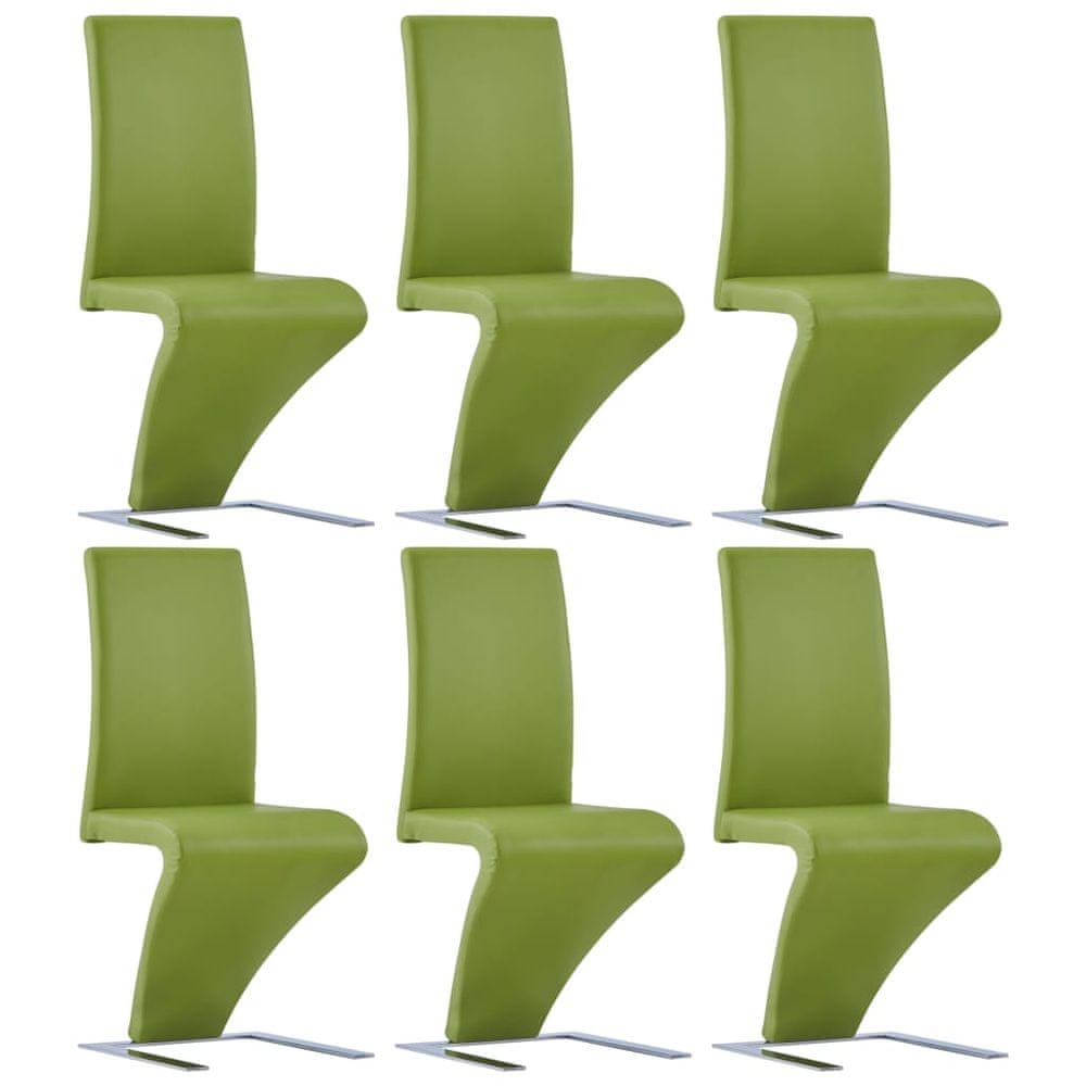 Vidaxl Jedálenské stoličky cikcakový tvar 6 ks zelené umelá koža